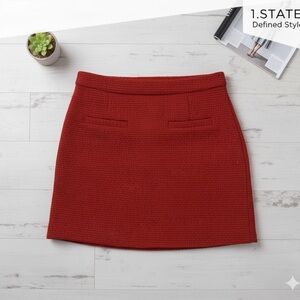 Red Textured Mini Skirt